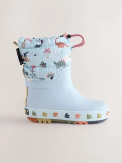 Next Dinosaure bleu - Bottes en caoutchouc Thinsulate doublées à revers Outlet