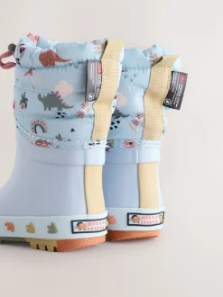 Next Dinosaure bleu - Bottes en caoutchouc Thinsulate doublées à revers Outlet