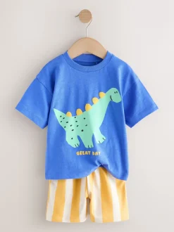 Next Dinosaure bleu - Ensemble T-shirt et short Manches courtes (3mths-7yrs) Hot