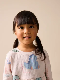 Next Dinosaure crème - Robe à manches longues en jersey (3mths-7yrs) Outlet