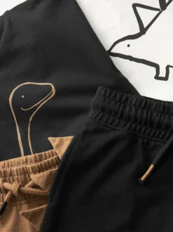 Next Dinosaure noir/beige - Ensemble t-shirt et short à manches courtes Lot de 2 (3mois à7ans) (3mois à7ans) New