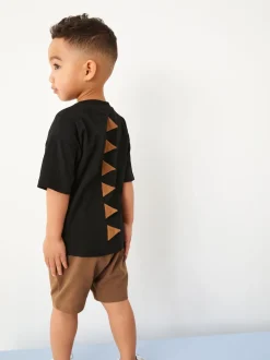 Next Dinosaure noir/beige - Ensemble t-shirt et short à manches courtes Lot de 2 (3mois à7ans) (3mois à7ans) New