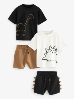 Next Dinosaure noir/beige - Ensemble t-shirt et short à manches courtes Lot de 2 (3mois à7ans) (3mois à7ans) New
