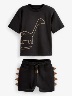 Next Dinosaure noir/beige - Ensemble t-shirt et short à manches courtes Lot de 2 (3mois à7ans) (3mois à7ans) New