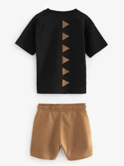 Next Dinosaure noir/beige - Ensemble t-shirt et short à manches courtes Lot de 2 (3mois à7ans) (3mois à7ans) New