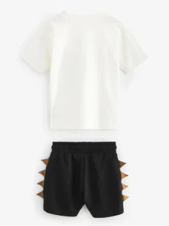 Next Dinosaure noir/beige - Ensemble t-shirt et short à manches courtes Lot de 2 (3mois à7ans) (3mois à7ans) New