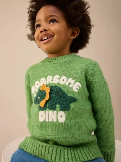 Next Dinosaure vert - Pull tricoté (3mths-7yrs)