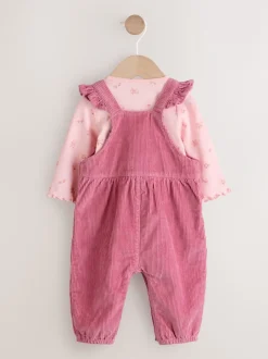 Next Ditsy rose - Body à manches longues et salopette en velours côtelé imprimé bébé Ensemble 2 pièces (0mois-2ans) Outlet
