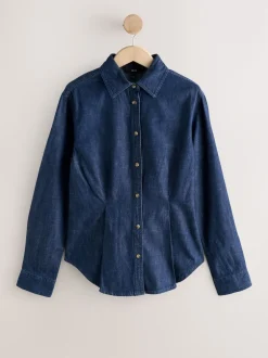 Next Délavage bleu - Chemise en denim ajustée à manches longues à taille cintrée Hot