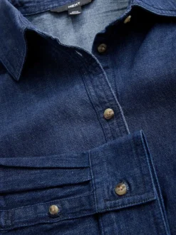 Next Délavage bleu - Chemise en denim ajustée à manches longues à taille cintrée Hot