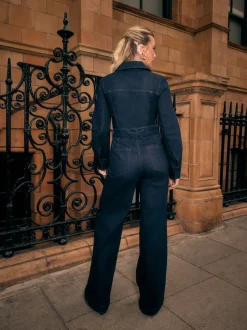 Next Délavage bleu - Combinaison en Denim ceinturée à Jambe large Best