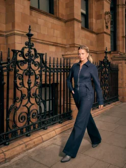 Next Délavage bleu - Combinaison en Denim ceinturée à Jambe large Best