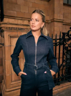 Next Délavage bleu - Combinaison en Denim ceinturée à Jambe large Best