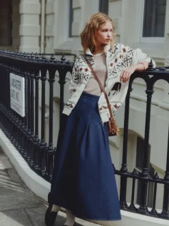 Next Délavage bleu - Jupe mi-longue en jean à coutures Discount