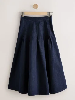 Next Délavage bleu - Jupe mi-longue en jean à coutures Discount