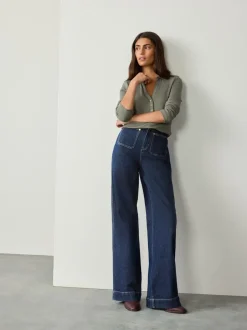 Next Délavage bleu - N Premium Jean Ample Extensible à poche haute avec poche plaquée