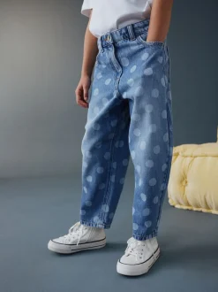 Next - Jeans Barrel (3-16ans) Délavage clair à pois New