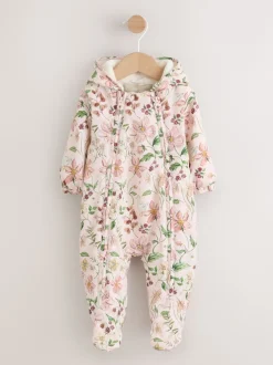 Next Double zip imprimé fleuri rose - Combinaison à capuche en nylon bébé (0mois-2ans) Clearance