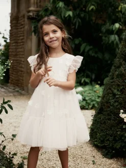 Next Ecru Blanc 3D Fleur - Robe de fleur en maille (3-16ans) Discount