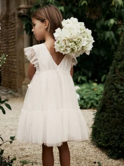 Next Ecru Blanc 3D Fleur - Robe de fleur en maille (3-16ans) Discount