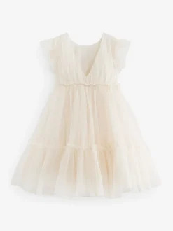 Next Ecru Blanc 3D Fleur - Robe de fleur en maille (3-16ans) Discount