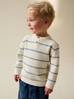 Next Ecru/Bleu - Pull Henley à rayures (3mois-7ans) Discount