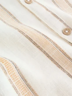 Next Ecru/Brown - Chemise à manches courtes avec col mao à texture rayée (3mois-7ans) New