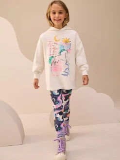 Next Ecru/Licorne marine - Ensemble Leggings Sweat-shirt à capuche imprimé graphique (3-16ans) Outlet