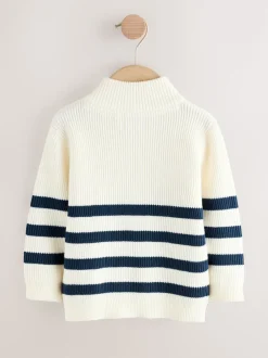 Next Ecru/Navy Stripe - Pull tricoté à fermeture éclair (3mths-7yrs) Outlet