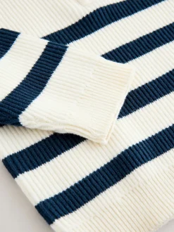 Next Ecru/Navy Stripe - Pull tricoté à fermeture éclair (3mths-7yrs) Outlet