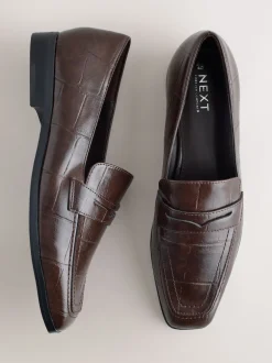 Next Effet croco Marron chocolat - Mocassins Forever Comfort® à bout carré