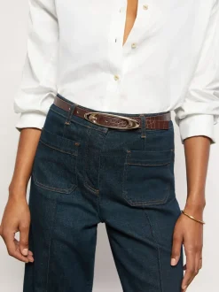 Reiss Effet Crocs bordeaux - Ceinture à boucle ovale en cuir Evelina Outlet