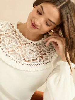 Love & Roses Empiècement en dentelle blanche - Pull en maille Online