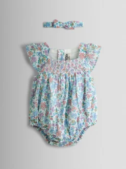 Jojo Maman Bébé Ensemble barboteuse et bandeau à fleurs smockées Online