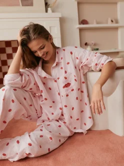 Bath & Body Works Ensemble pyjama en coton boutonné All Over Lips Discount