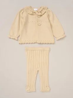 Rock-A-Bye Baby Boutique Ensemble cardigan et legging blanc en maille bébé New