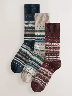 Next Fairisle bleu/neutre/rouge - Lot de 3 paires de Chaussettes Signature en laine thermique mélangée Sale