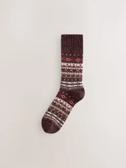 Next Fairisle bleu/neutre/rouge - Lot de 3 paires de Chaussettes Signature en laine thermique mélangée Sale