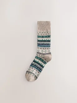 Next Fairisle bleu/neutre/rouge - Lot de 3 paires de Chaussettes Signature en laine thermique mélangée Sale