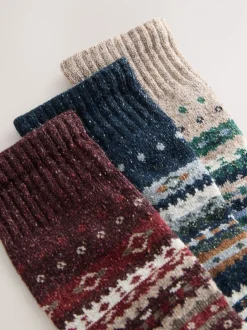 Next Fairisle bleu/neutre/rouge - Lot de 3 paires de Chaussettes Signature en laine thermique mélangée Sale