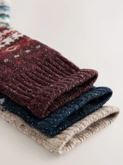 Next Fairisle bleu/neutre/rouge - Lot de 3 paires de Chaussettes Signature en laine thermique mélangée Sale