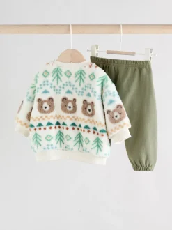 Next Fairisle ours vert - Ensemble Bébé haut en polaire et Survêtement (0mois-2ans) Sale