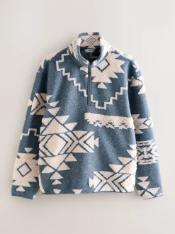 Next Famille bleue/écrue géométrique assortie - Polaire imprimée à col zippé Online