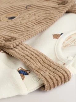 Next - Ensemble salopette et body en velours côtelé (0mois-2ans) Fauve à motif ours marron