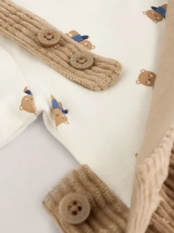 Next - Ensemble salopette et body en velours côtelé (0mois-2ans) Fauve à motif ours marron