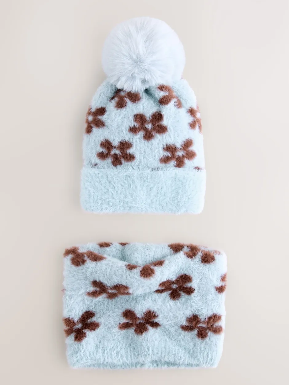 Next Fleur bleu chocolat - Ensemble bonnet et snoods (1-16ans) (1-16ans) Sale