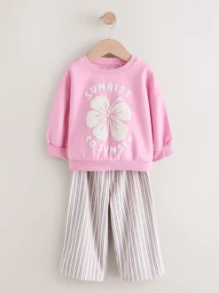 Next - Ensemble Sweat-shirt et Pantalons Amples (3mois-7ans) Fleur rose Sale