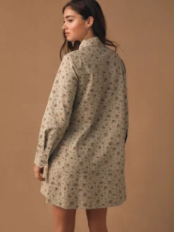 Next Fleuri neutre - Robe chemise à manches longues en sergé de coton Clearance