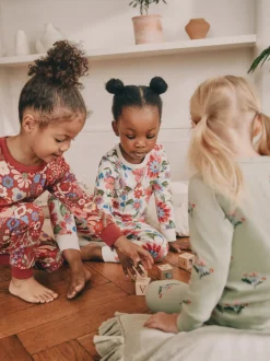 Next Fleuri rouge/vert - Lot de 3 pyjamas Snuggle (9mois-10ans) Sale