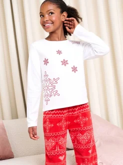 Lipsy Flocon de neige rouge/blanc - Pyjama Noël doux au toucher Fairisle Twosie (5-16ans) Online